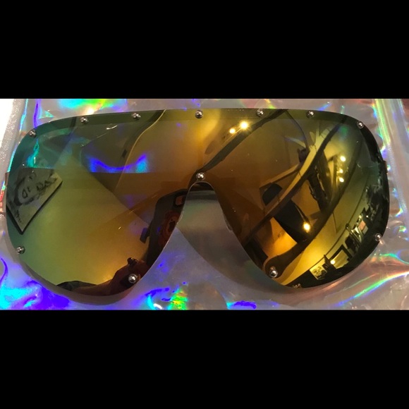 Hologram iridescent sunglasses rainbow mirror rave oversized goggles festival - Picture 2 of 2